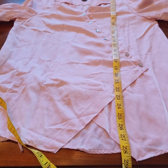 Ali Miles Wrap Blouse Asymmetric Buttons Roll Tab Sleeves Pink Size Large - Picture 10 of 11